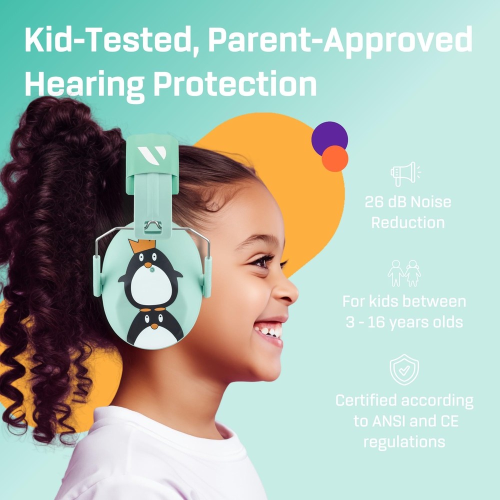 Vanderfields Hearing Protection Ear Muffs - Over One Size, Mint Green Penguin