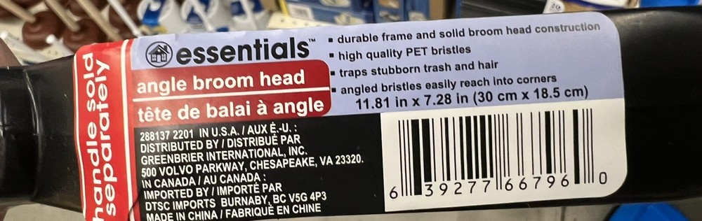 Angle Broom Head Replace Head Essentials 11.81 in 7.28 in.