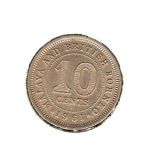 1961 MALAYA & BRITISH BORNEO Coin 10 CENT .