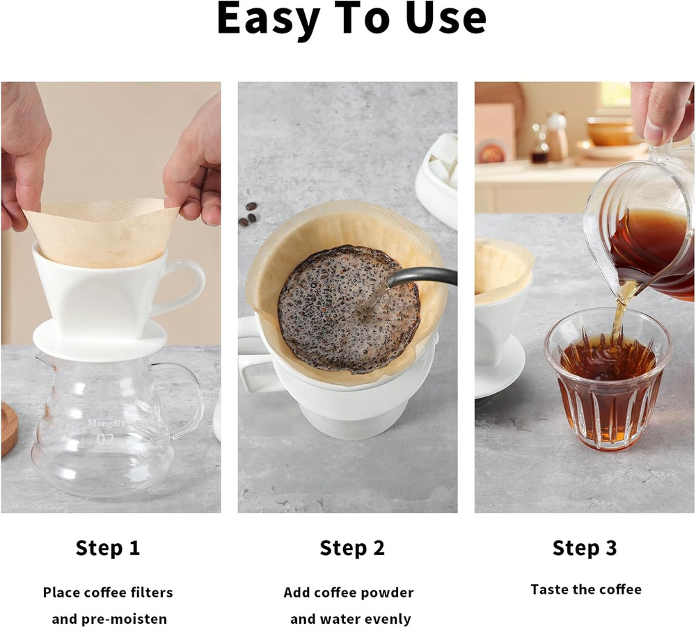 Ceramic Pour Over Coffee Maker Dripper with 3 Holes Flat Bottom