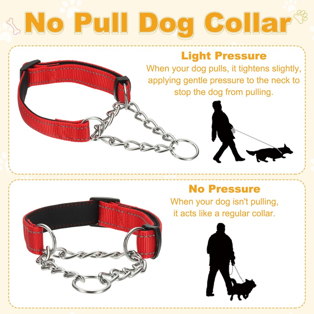 No Pull Collar for Dogs, Reflective Dog Chain Collars l (Rose Red)