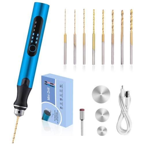 3-Speed Cordless Mini Drill Pen With 8 Small Drill Bits,Rechargeable Blue