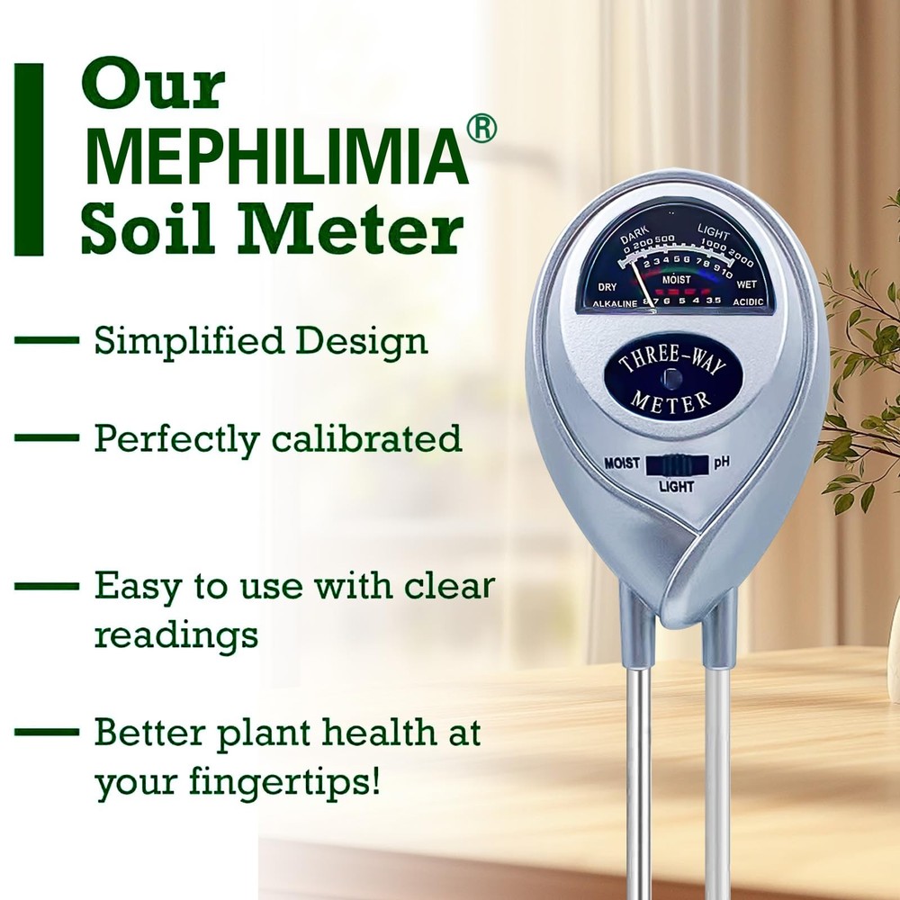 Soil Tester, pH Meter, 3-in-1 Moisture/Light/pH SILVER