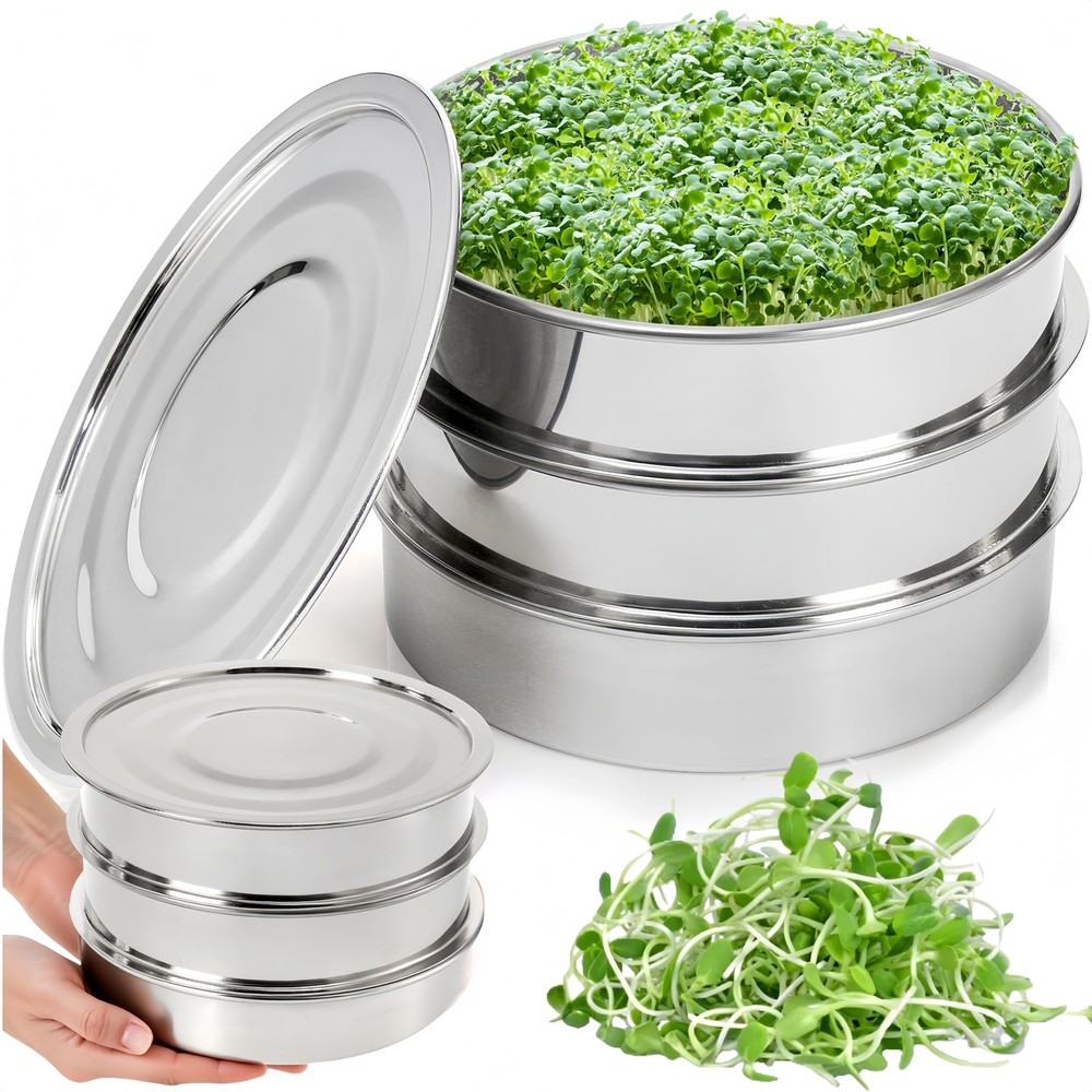 9" Stackable Stainless Steel Seed Sprouting Kit, 3-Tier Mesh Germination Tray...