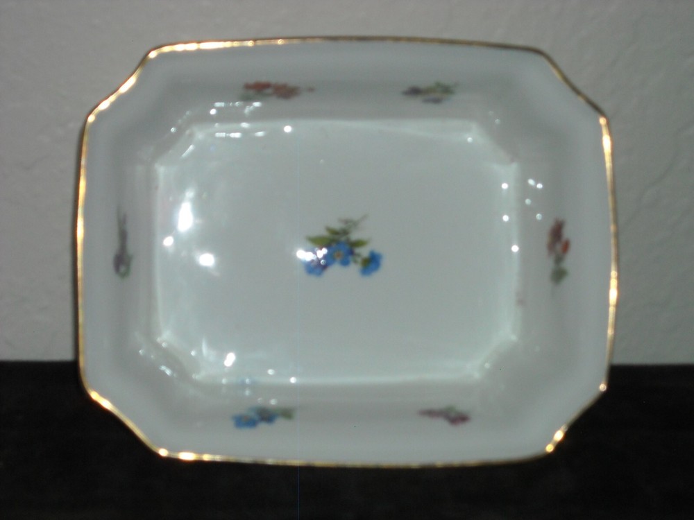 Floral Decorated Rectangular Ferner Planter Dish with Gold Trim