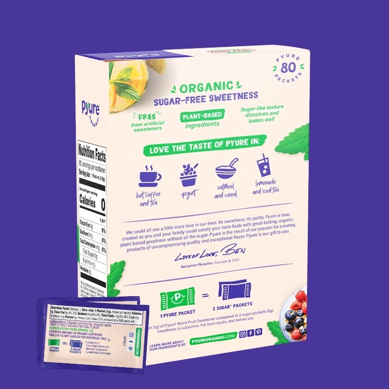 Pyure Organic Monk Fruit Blend Granular Sweetener Packets 80ct
