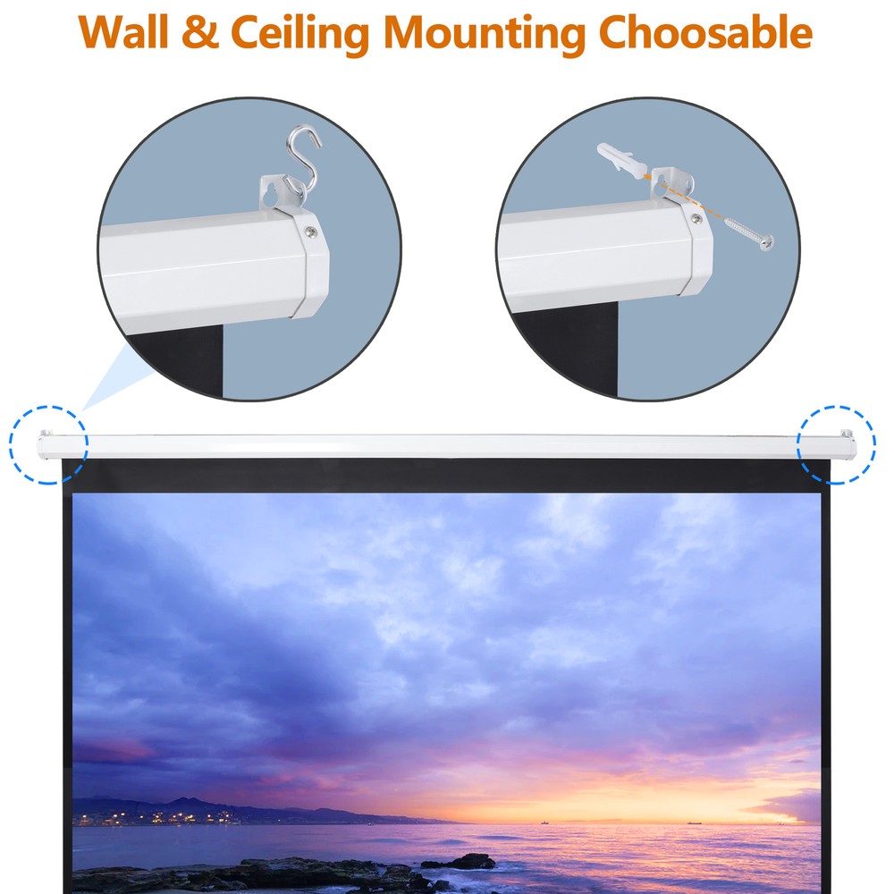 100" Projector Screen Manual Pull Down Projection Screen Theater 16:10 4K HD