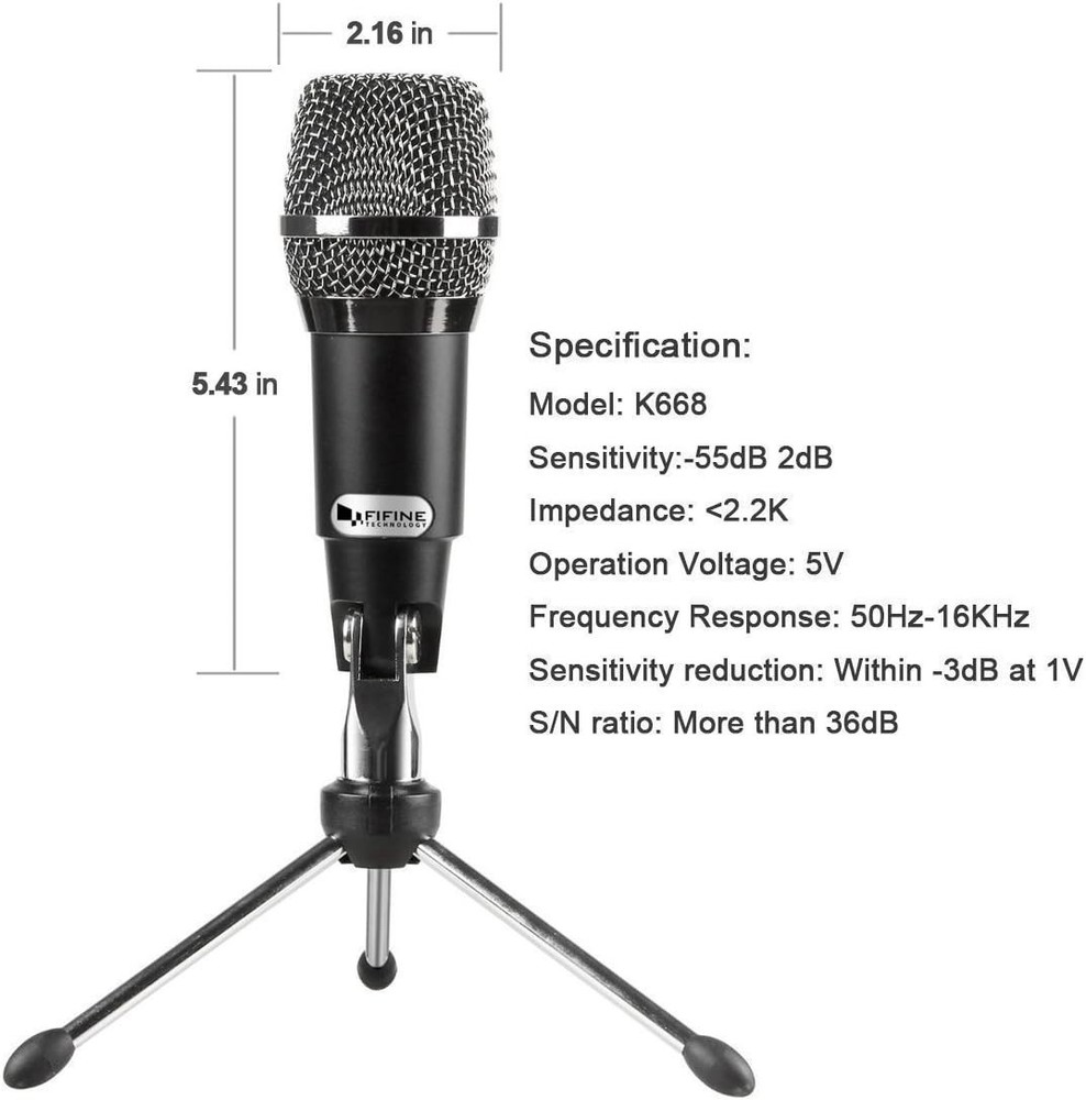 FIFINE USB Microphone, Plug and Play Home Studio USB Condenser Microphone - K668