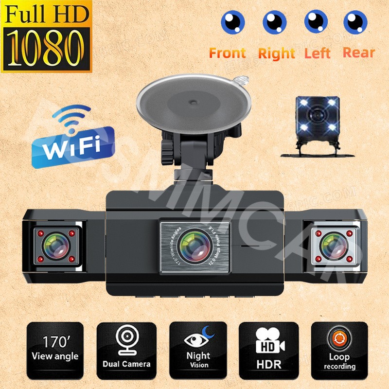 FHD Dash Cam WiFi Recorder DVR Mobile Detection Car Dash Camera APP 4 Channel