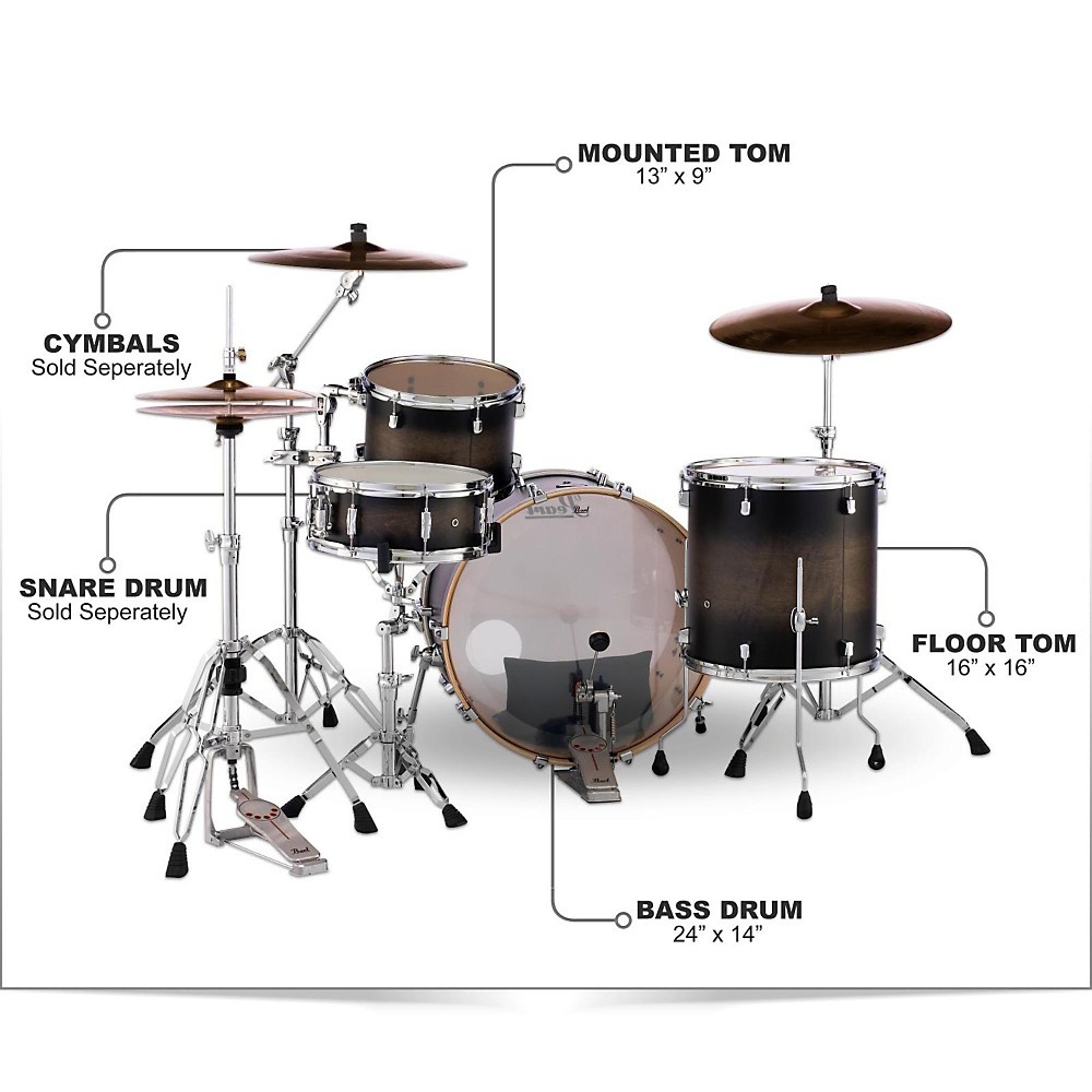 Pearl Decade Maple 3-Piece Shell Pack Satin Black Burst
