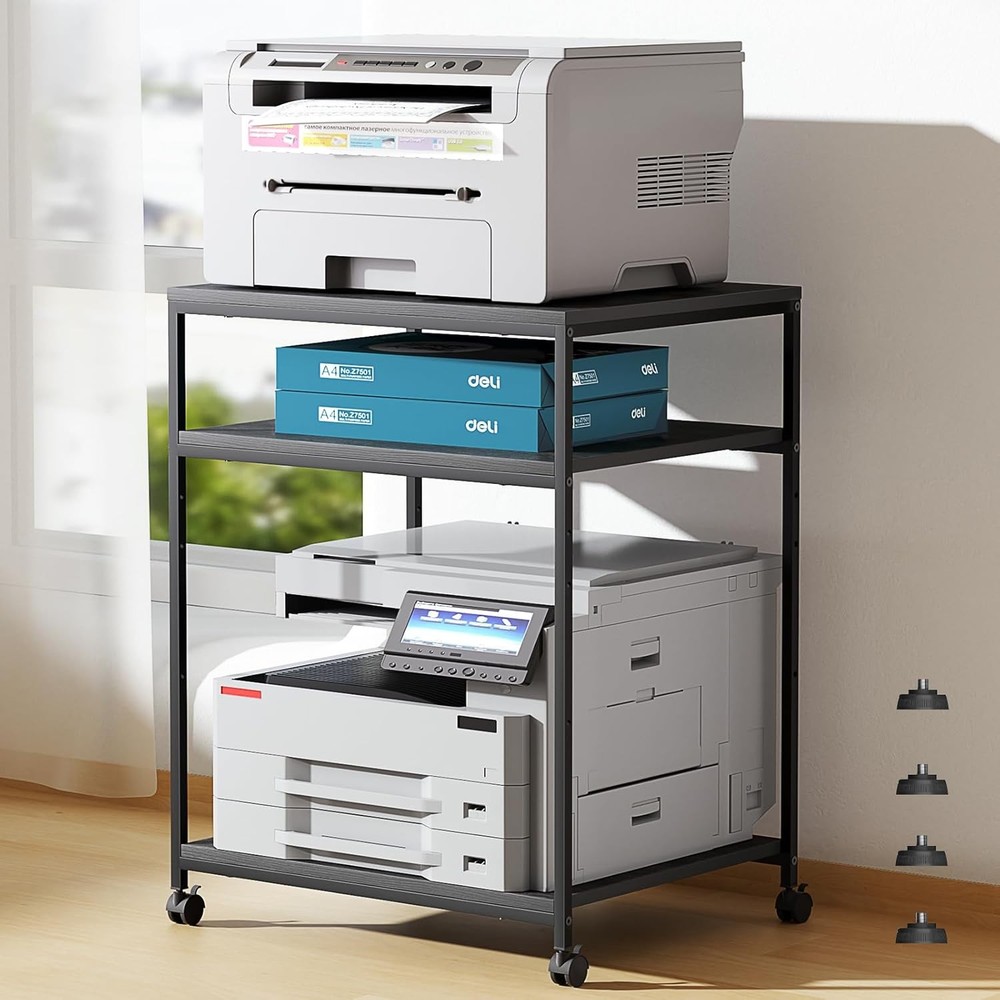 Large Printer Stand W/ Wheels 3 Tier Printer Table Home Office Rolling Printer