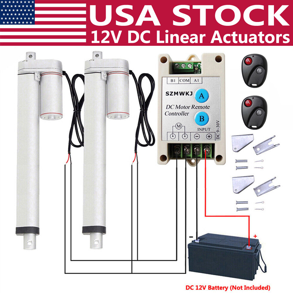 A Pair of 2 Linear Actuators 12V Motor W/ Bracket Wireless Remote Controller Set