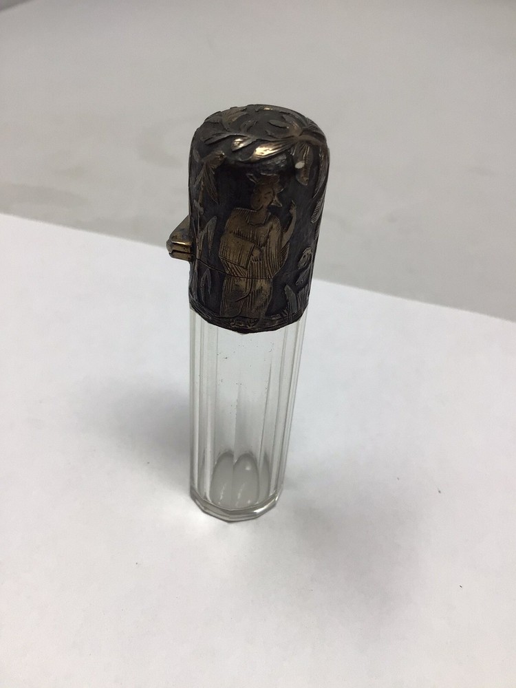 Vintage Sterling Silver Cap Perfume Bottle Glass