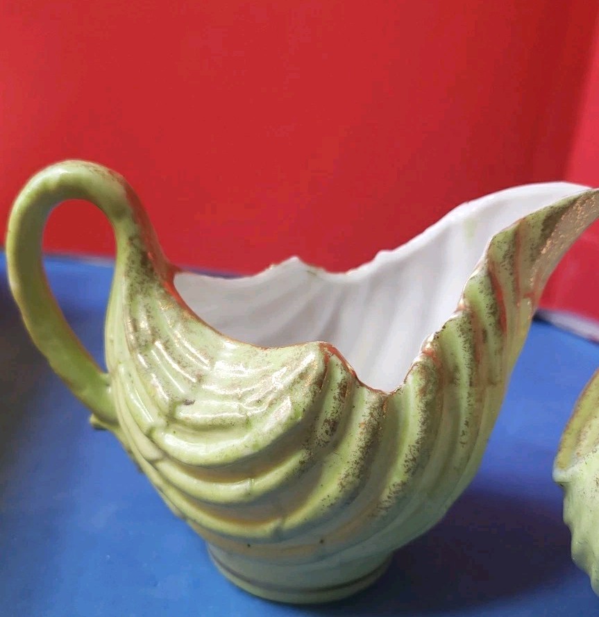 Irish Fine Bone China Neptune Shell Pattern Set Creamer Open Sugar Bowl