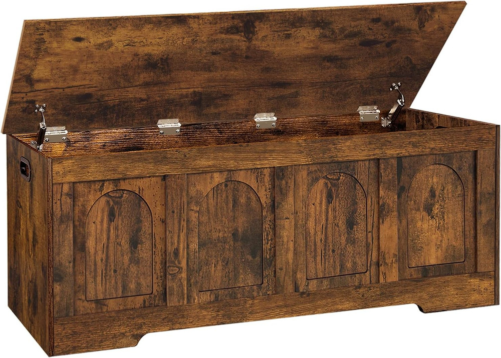 Extra Large Rustic Brown Storage Chest with Safety Hinges, Easy Assembly