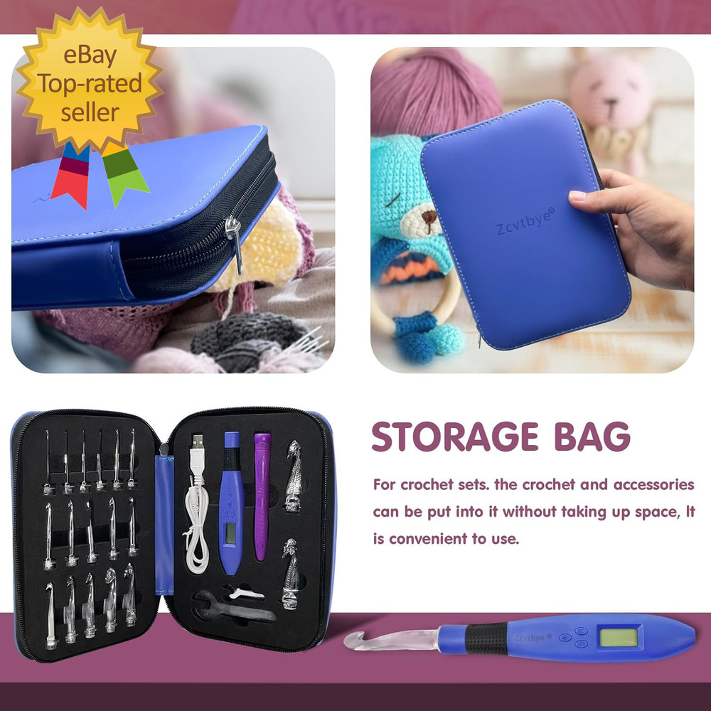 Crochet Hook with 18 Different Size for Stitch Row Counter Light Interchangeable