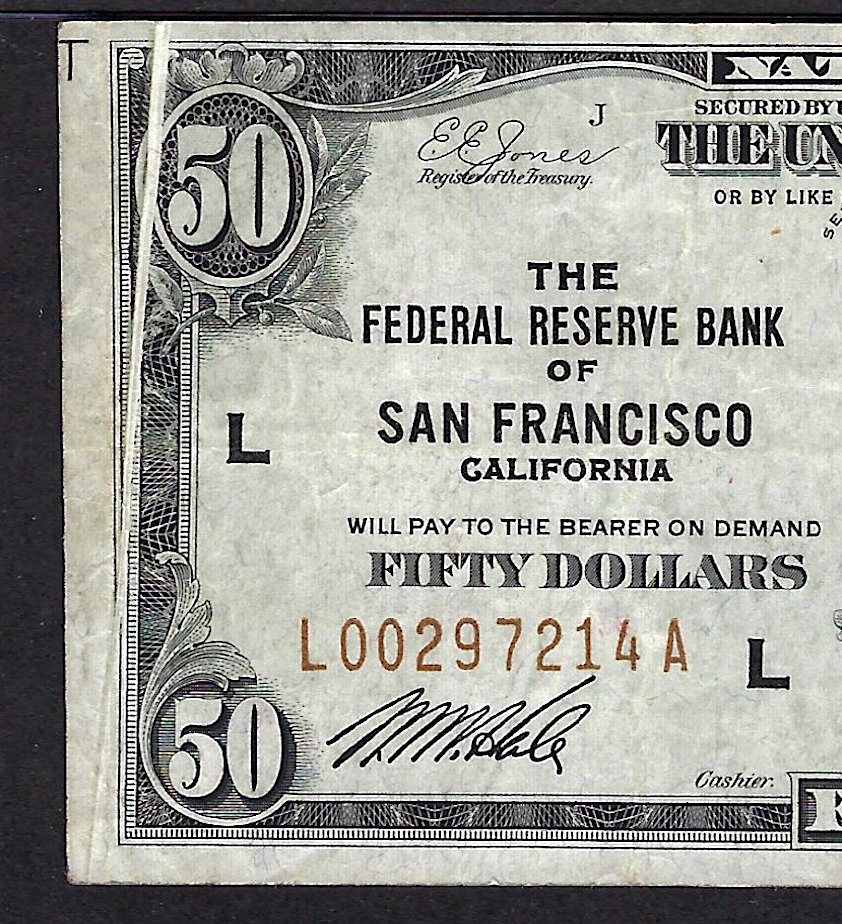 ERROR 1929 $50 "SAN FRANCISCO" FRBN ♚♚GUTTER FOLD ERROR♚♚ PMG VF 30. RARE!!!