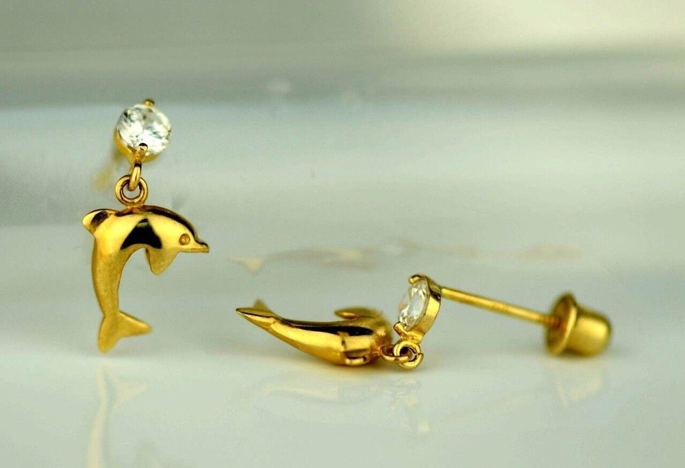 14k Yellow or White Gold CZ Dolphin Stud Earring