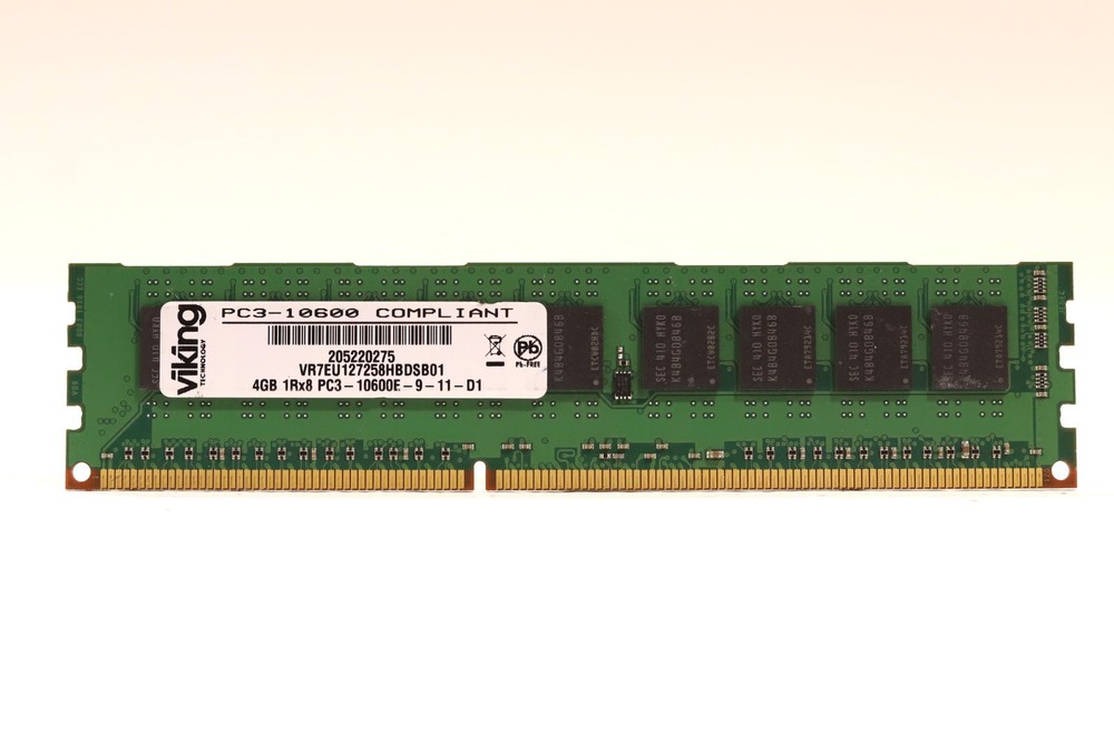 Vikings 4GB 1Rx8 PC3-10600E-9-11-D1 ECC Unbuffered Server RAM VR7EU127258HBDSB01