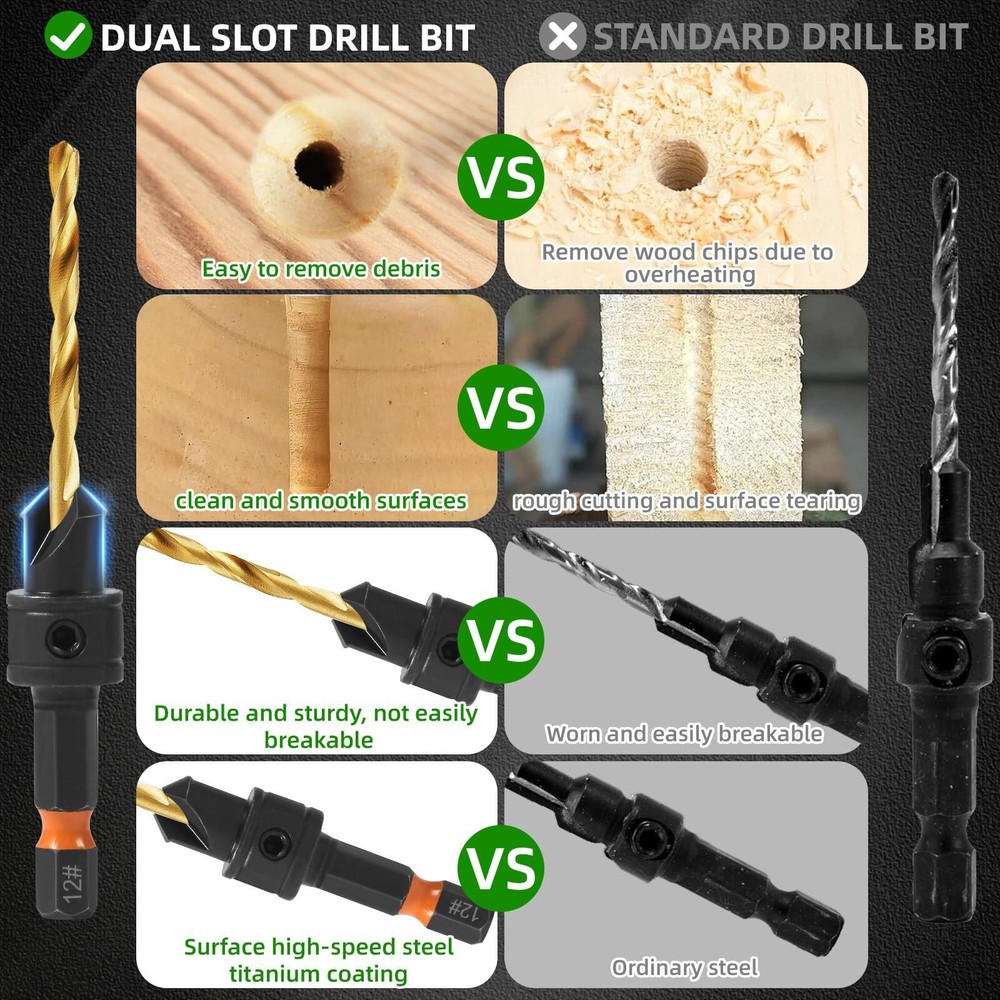 YQANDL 12Pcs HSS Adjustable Countersunk Drill Bits for Woodworking, Sizes...