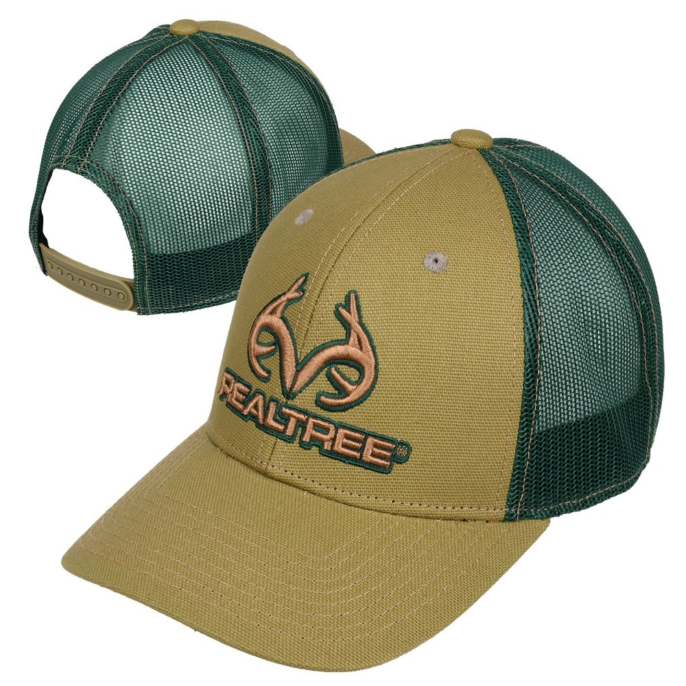 Realtree Antlers Mesh Back Cap- Khaki/Forest Green