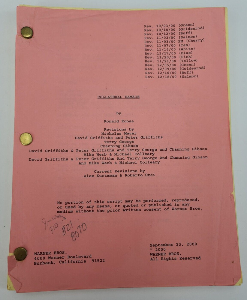 COLLATERAL DAMAGE / Ronald Roose 2000 Screenplay, Arnold Schwarzenegger film