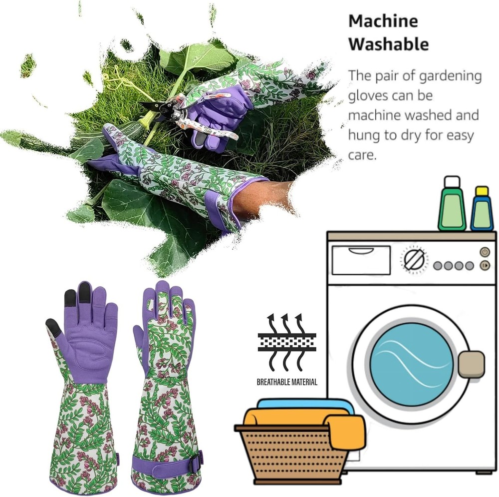 Adjustable Floral Pattern Gardening Gloves with Touchscreen Compatibility, Large