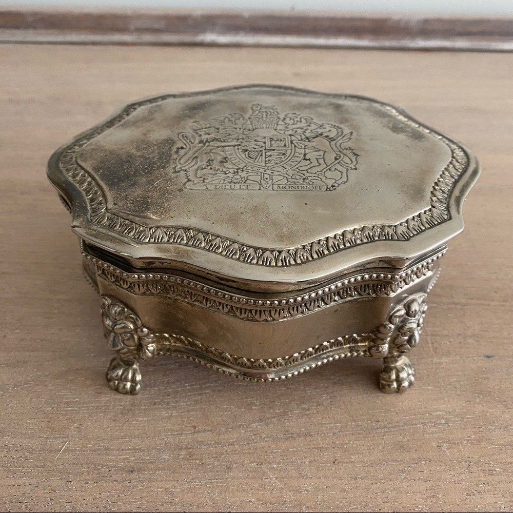 Vintage Ornate Silver Plated Jewelry Box