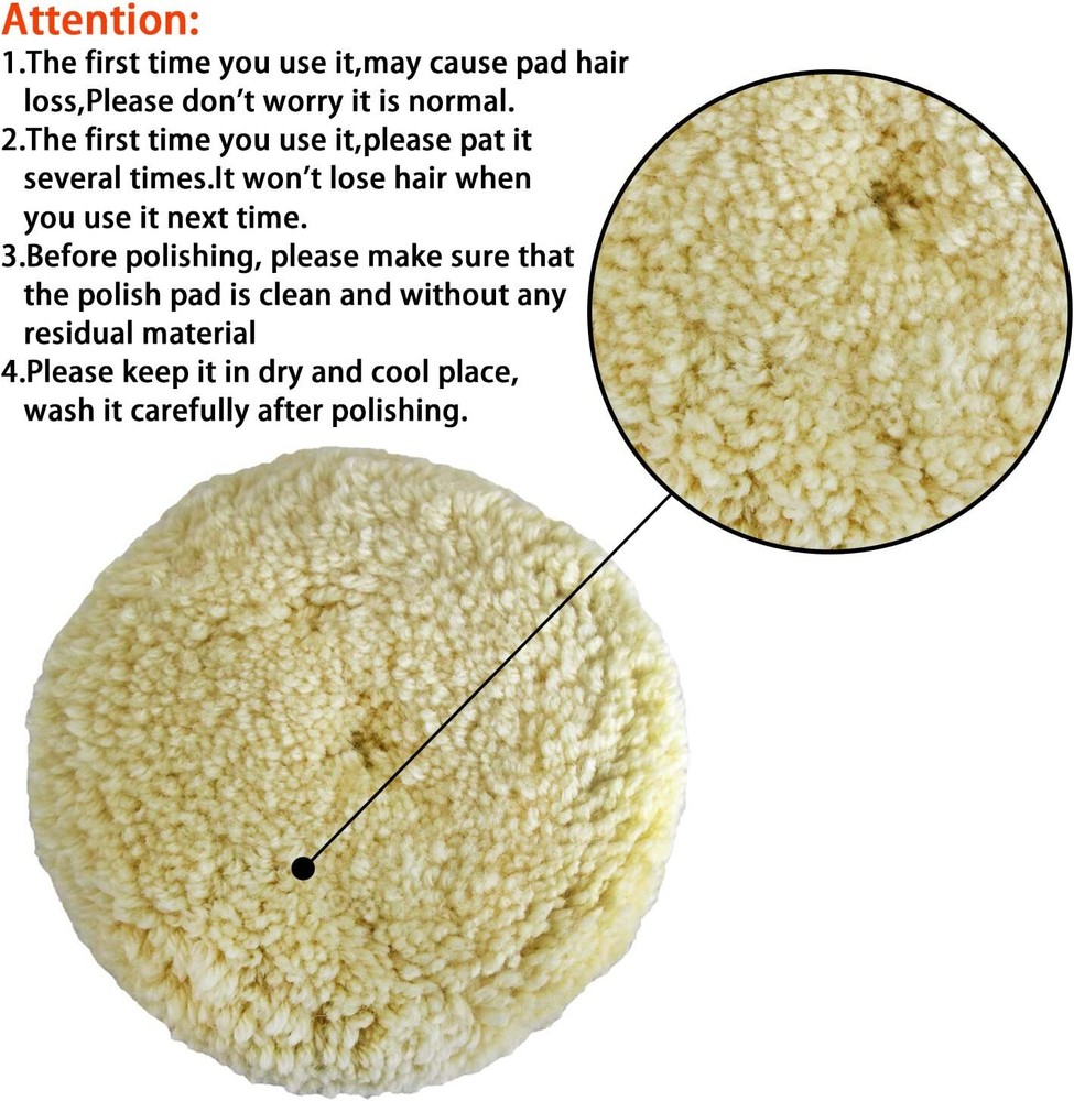 3"-7" wool buffing pads 100% Natural Wool Hook & Loop for Polishing Cutting pad