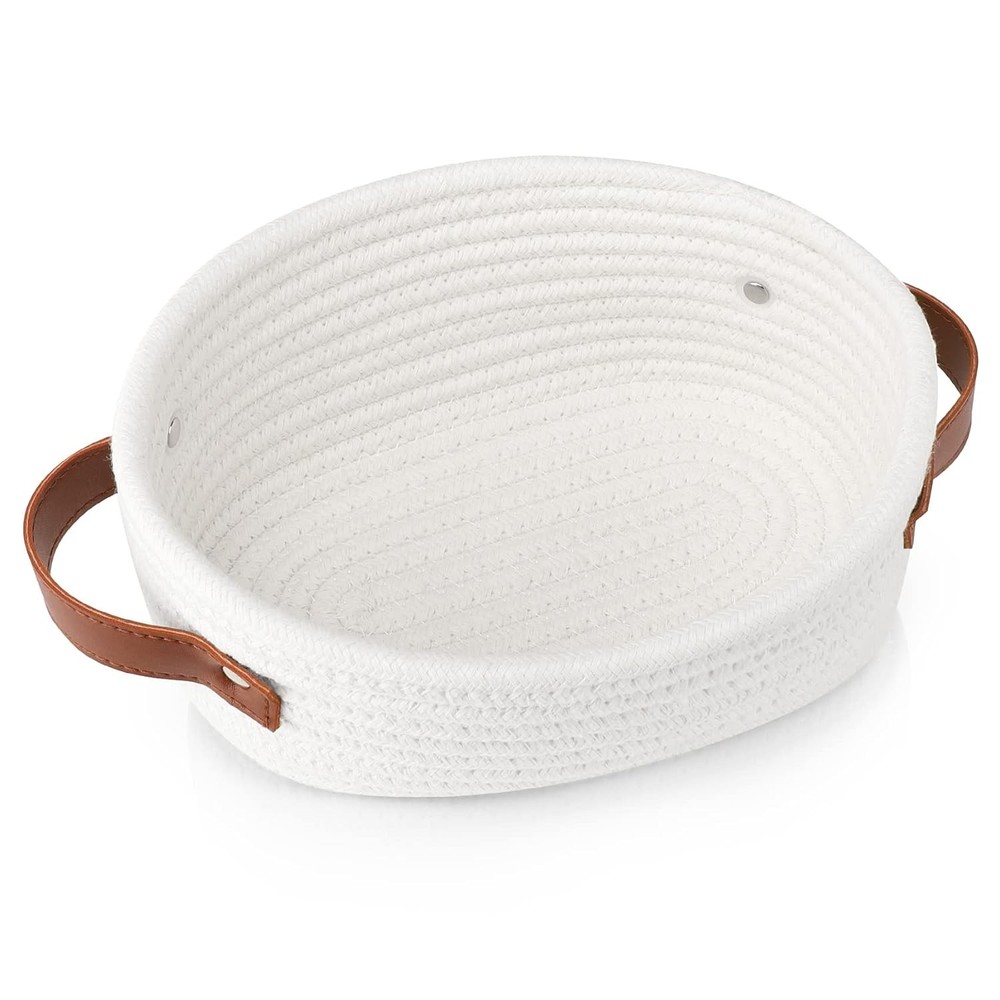 ABenkle Small Woven Basket, Mini Cotton Rope Storage Tiny White