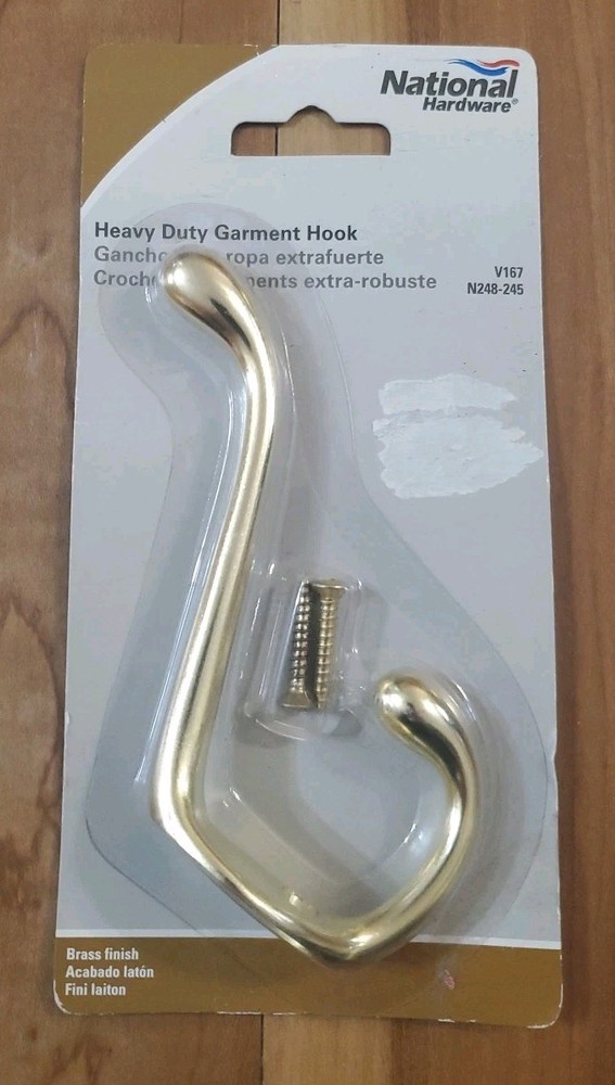 National Solid Brass Polished Garment Coat Hat Hook N248-245