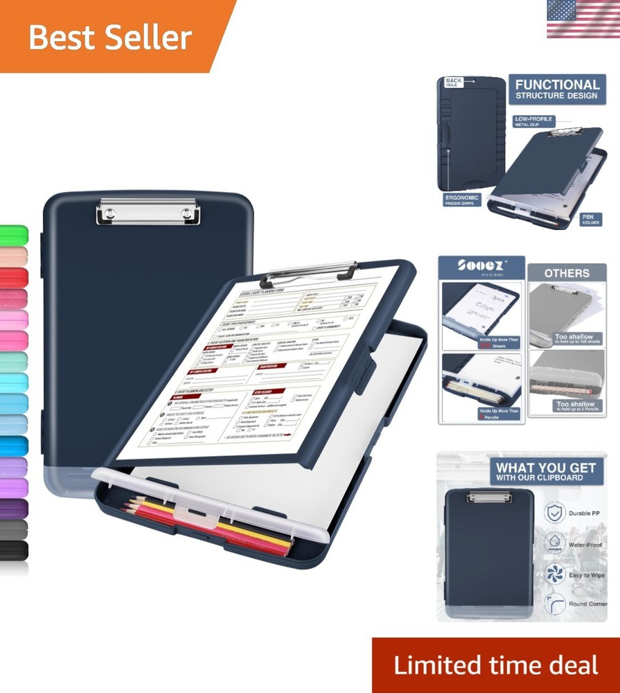 Ergonomic 8.5x11 Clipboard with Pen Holder - Smooth Writing Surface & Storage