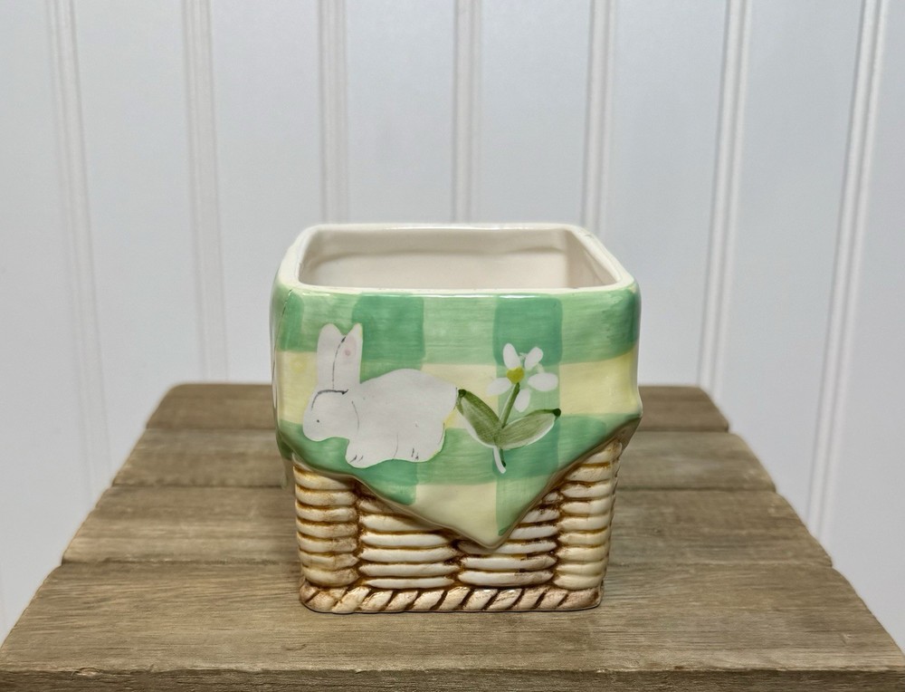 Vintage Easter Bunny Spring 3D Basket & Box WCL Ceramic Set Cottagecore Tabletop