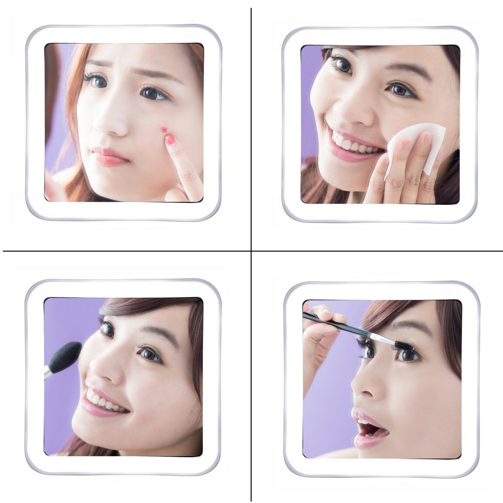 JiBen Square LED Lighted 10X Magnifying Makeup Mirror with Locking Suction Cup