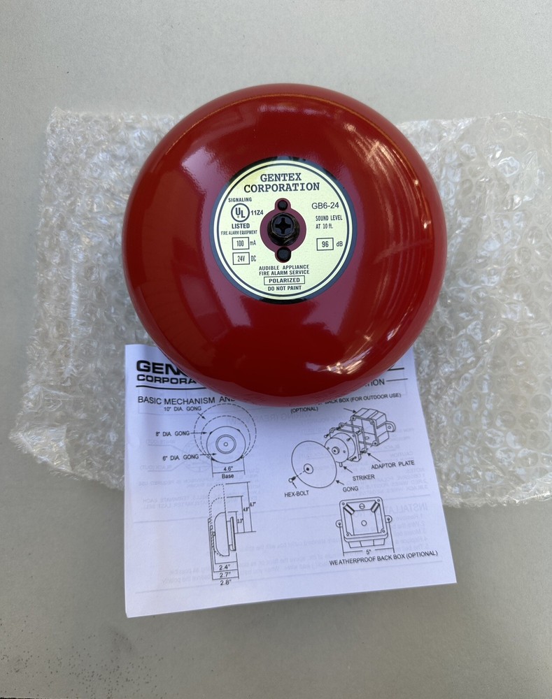 GENTEX Fire Alarm Bell, 24 Volt DC, 6", Security Alarm Bell