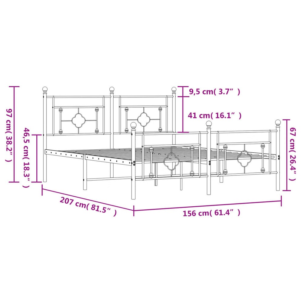 Bed Frame White Powder-coated steel King Size Bed Frame