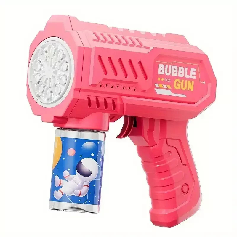 Fully Automatic Space Bubble Machine Gun Rocket 10 Hole Bubble Maker Toys PINK