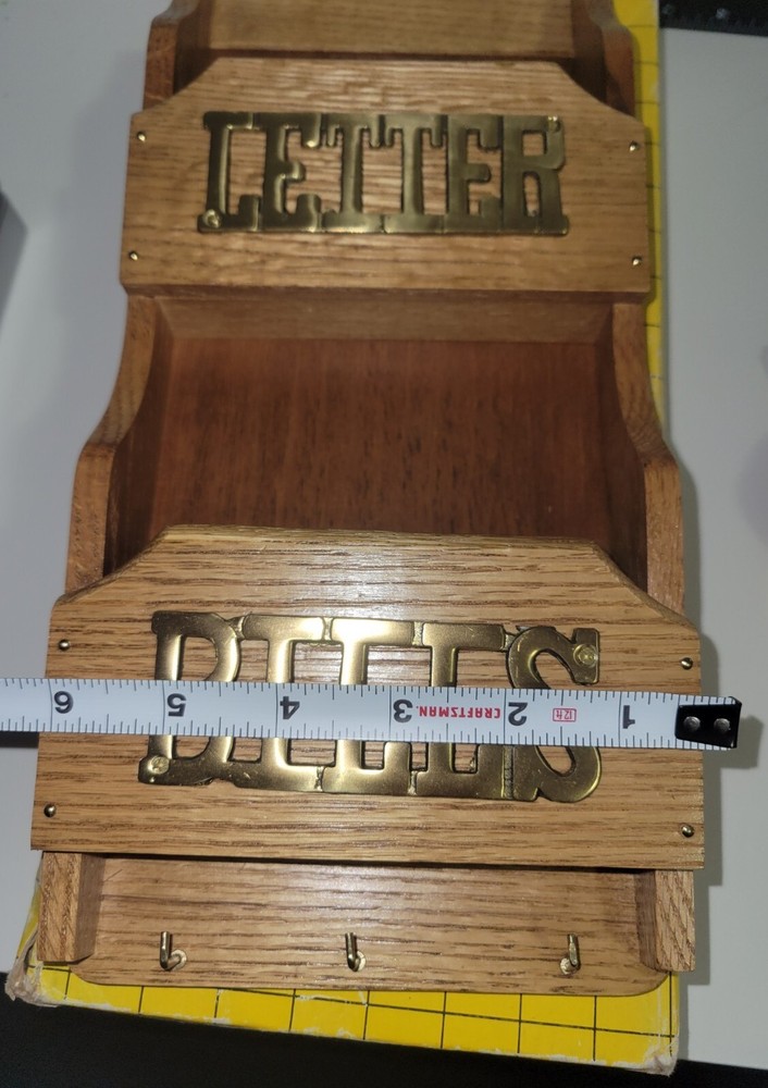 Vintage 2 Tier Letter Rack Solid Oak Solid Brass