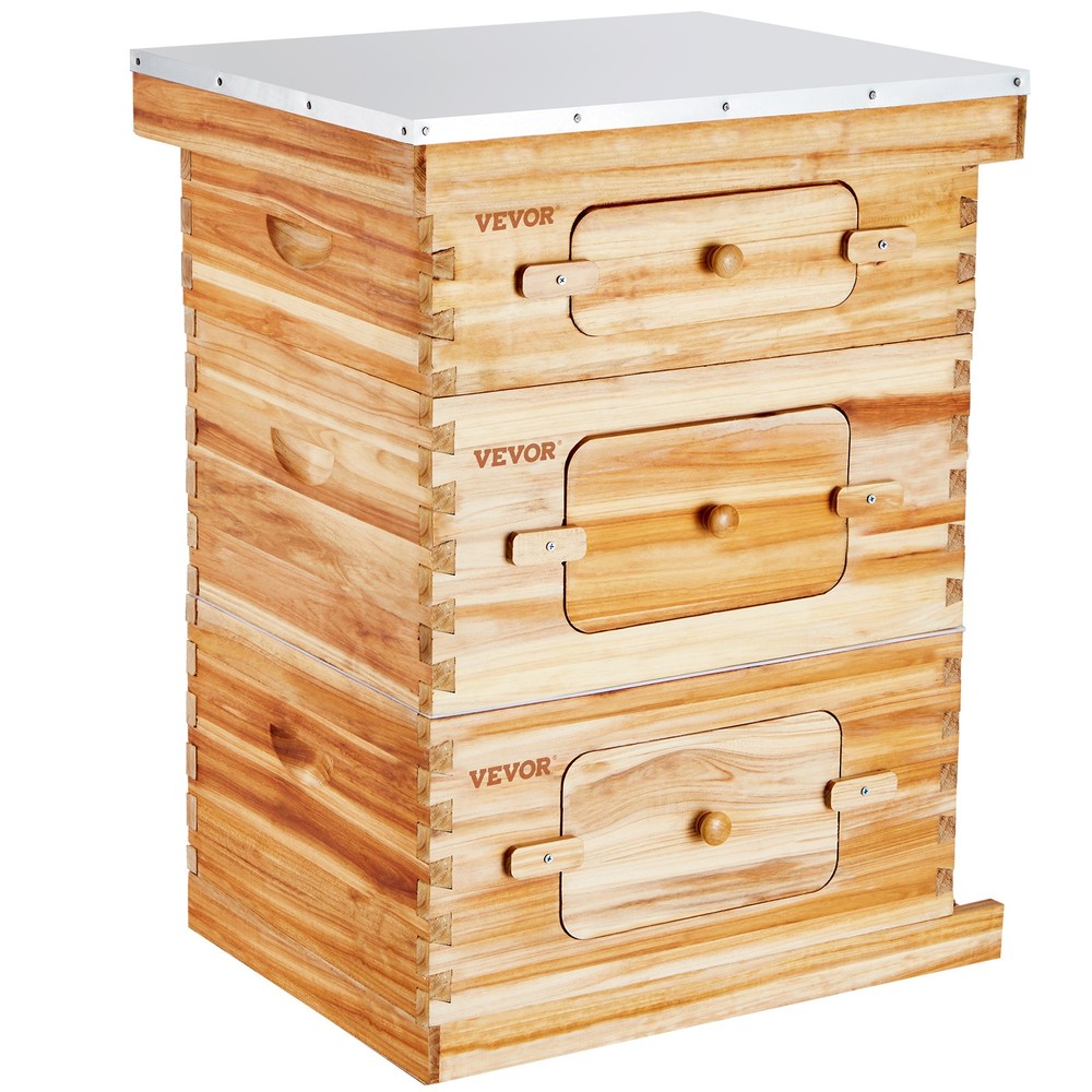 VEVOR Bee Hive Langstroth Kit 20 Deep & 10 Medium Frames with Acrylic Windows