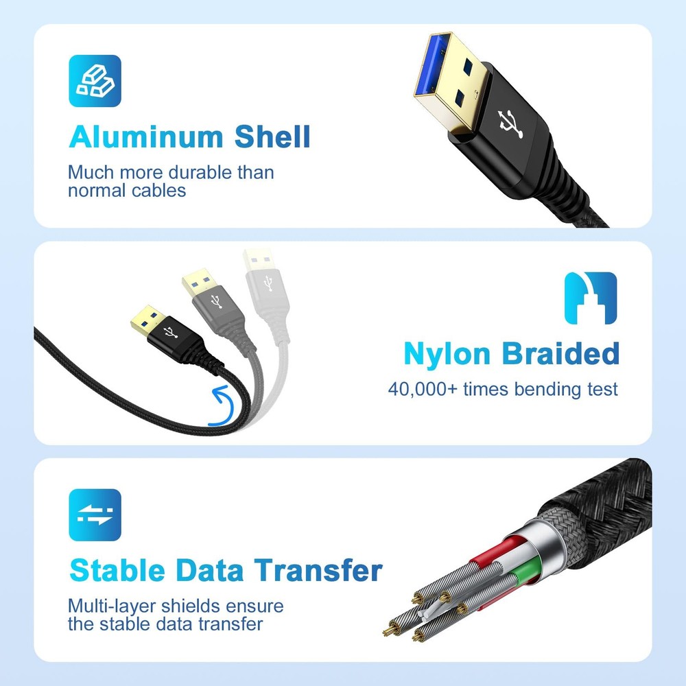 USB to Cable, 6FT 2 Pack A A Cable Male USB2.0