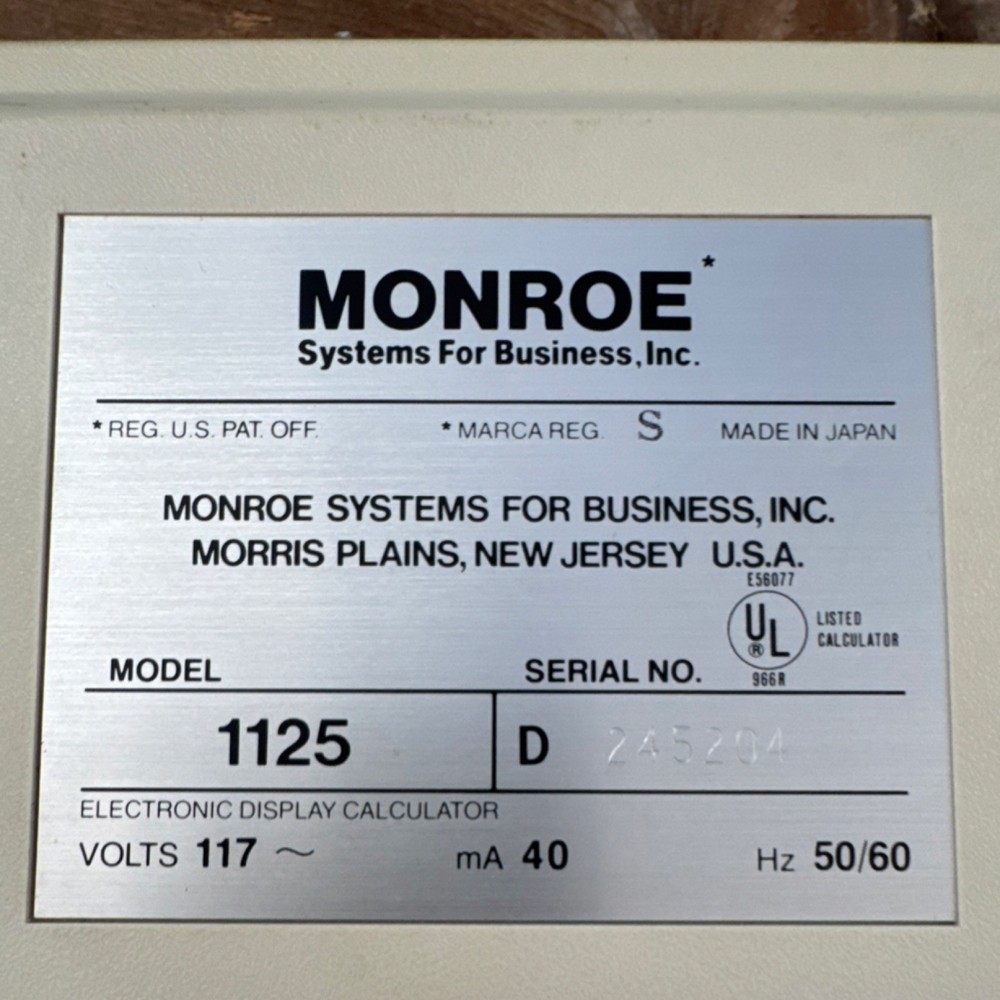 Monroe 1125 Vintage Electronic Display Calculator