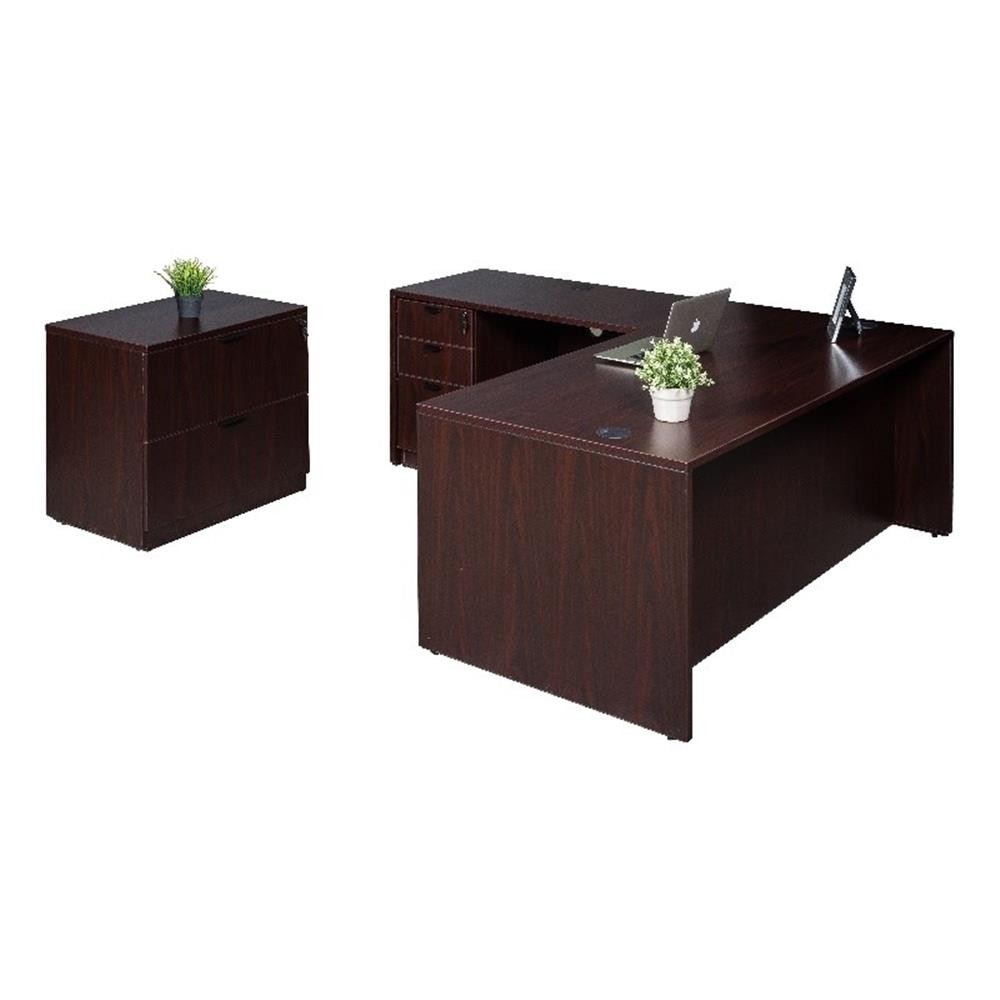 Scranton & Co 66" L-Shape Desk with File Storage in Mahogany