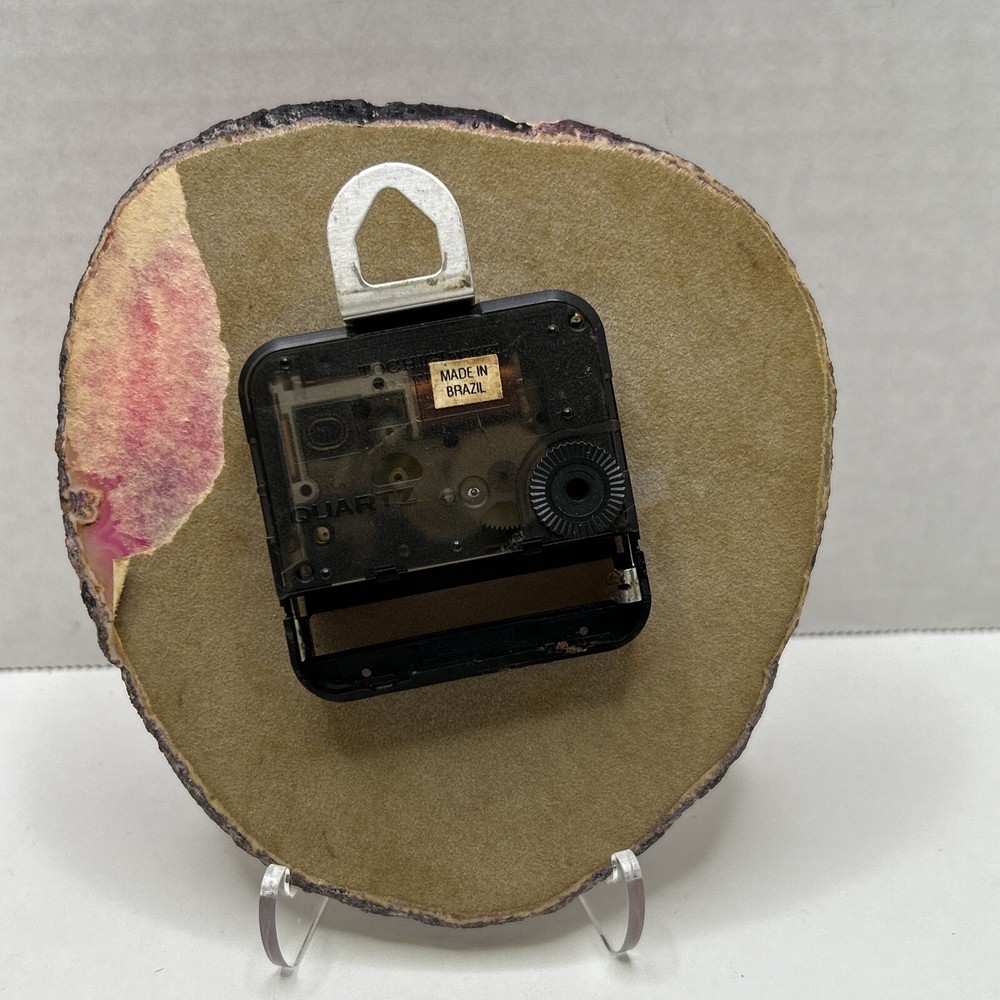 Genuine Pink Agate Slice Quartz Rock Desk Clock TESTED WORKS