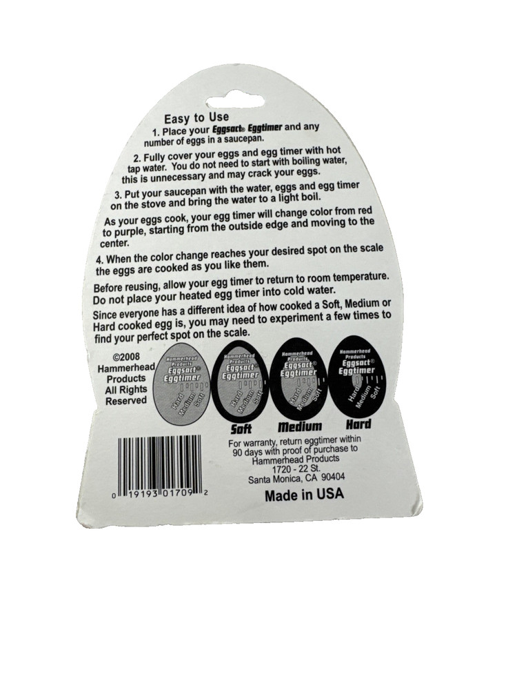 NOS SEALED 2008 Eggsact Eggtimer Boiled Egg Color Changing Timer HARD TO FIND