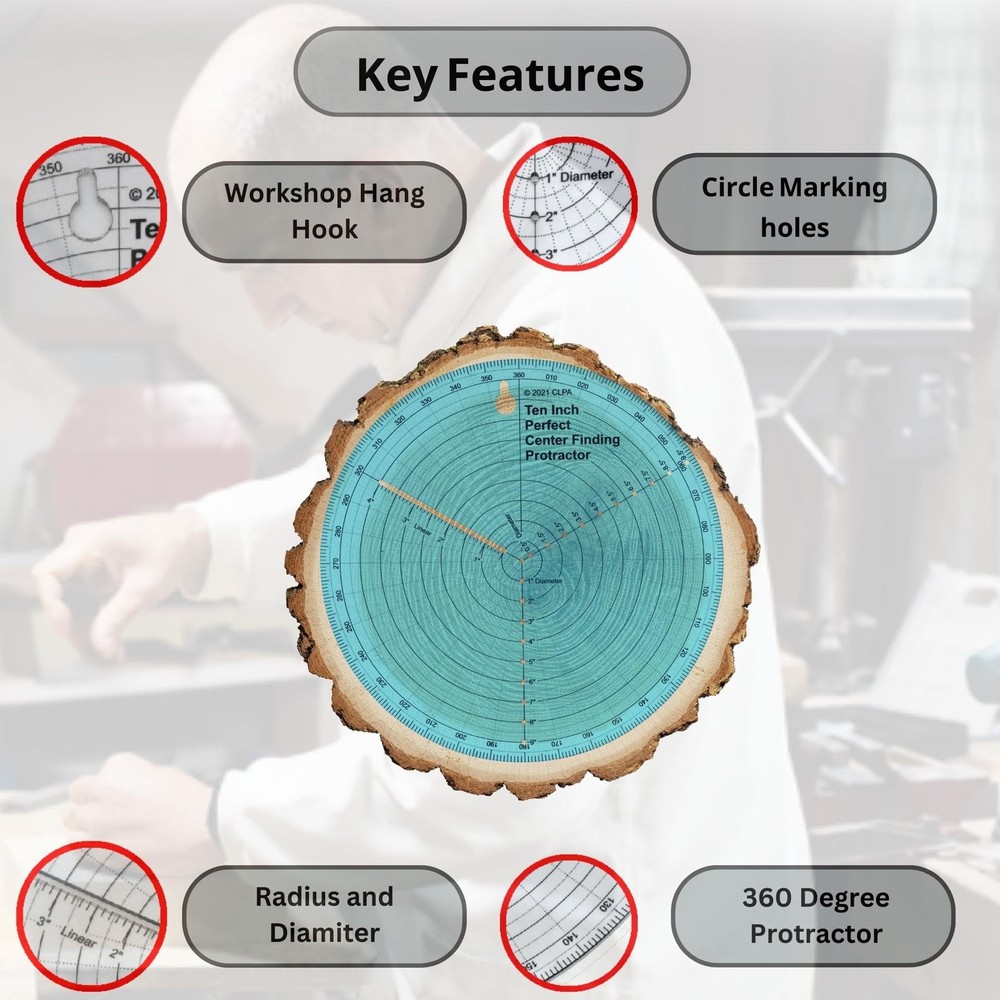 clearly printed 10" circle center finder tool, protractor, and circle maker t...