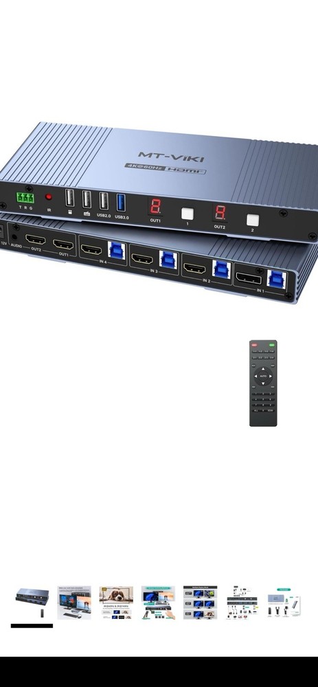 MT-VIKI Seamless 4x2 HDMI Matrix KVM Switch, HDMI+DP KVM Switch for 4 Computers