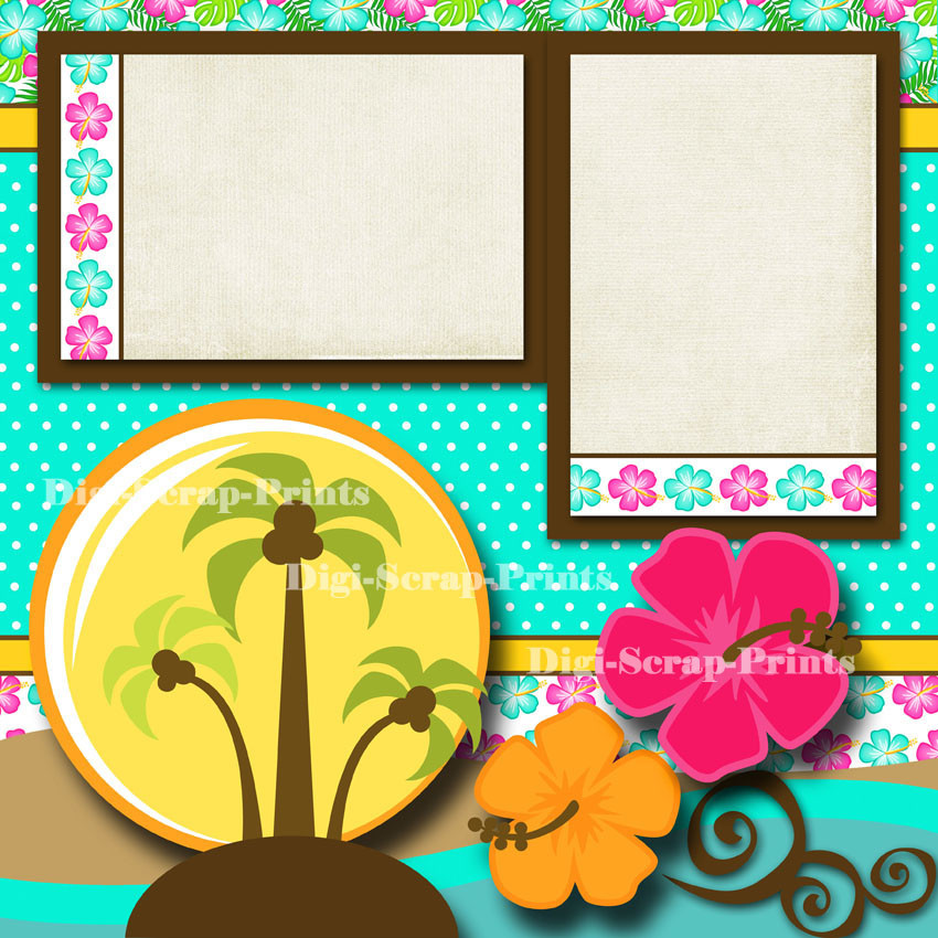 SUN SAND & SEA 2 premade scrapbook pages paper piecing layout beach BY DIGISCRAP