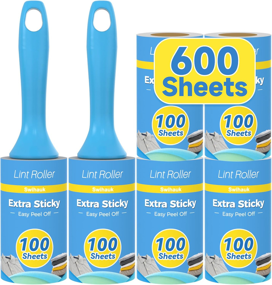 600 Sheets Extra Sticky Lint Rollers for Pets, Easy Tear with Ergonomic Handle