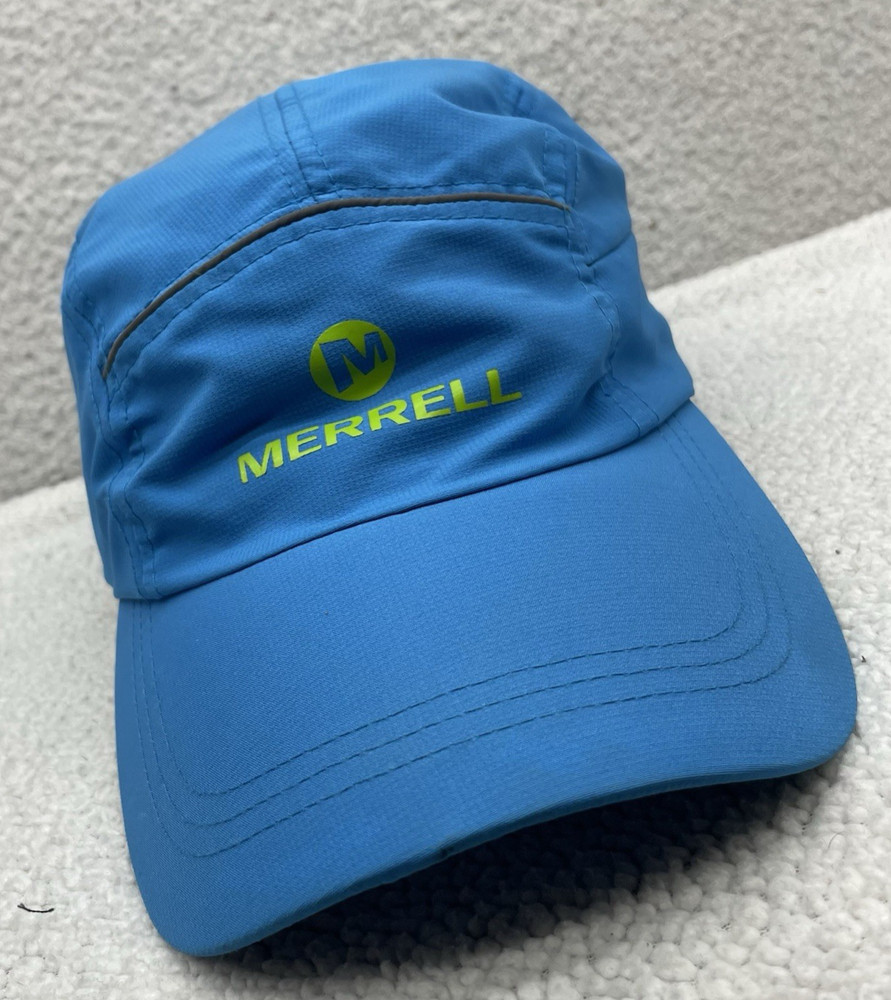 Merrell Fairplay Running Hat Adults OSFM Hook Loop Blue Zip Pocket Athletic