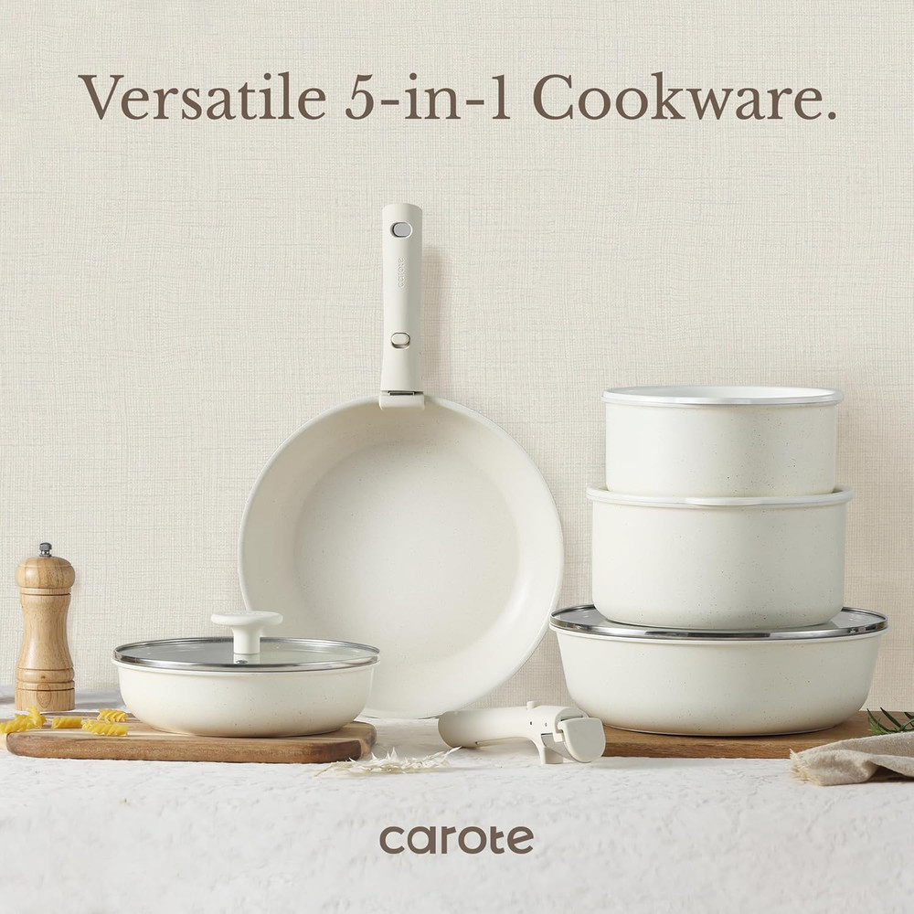 17Pcs Pots and Pans Set, Nonstick Cookware Set Detachable Handle, Induction Kitc
